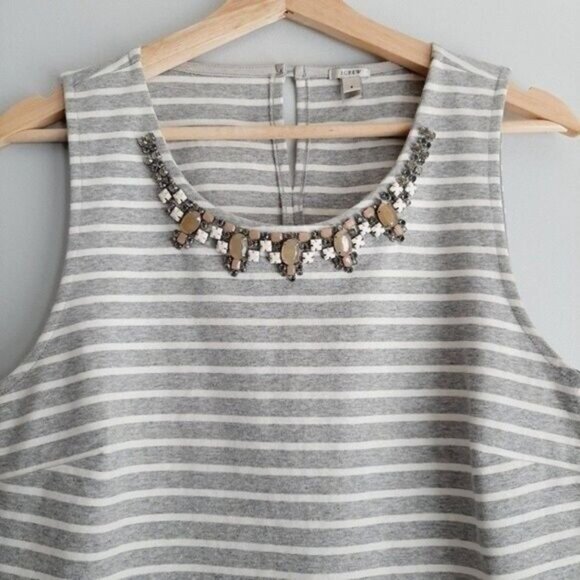 J. CREW / Striped Jeweled Neckline Tank Top Gray & White Sleeveless Sz S - Picture 6 of 11
